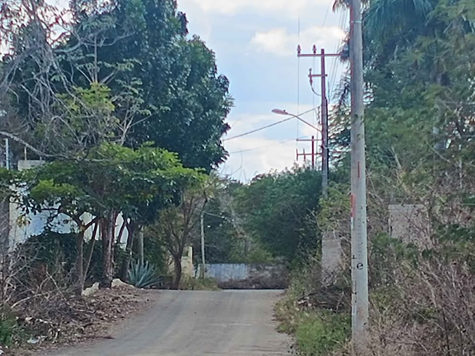 vista de calle de terreno residencial en venta en granjas cholul